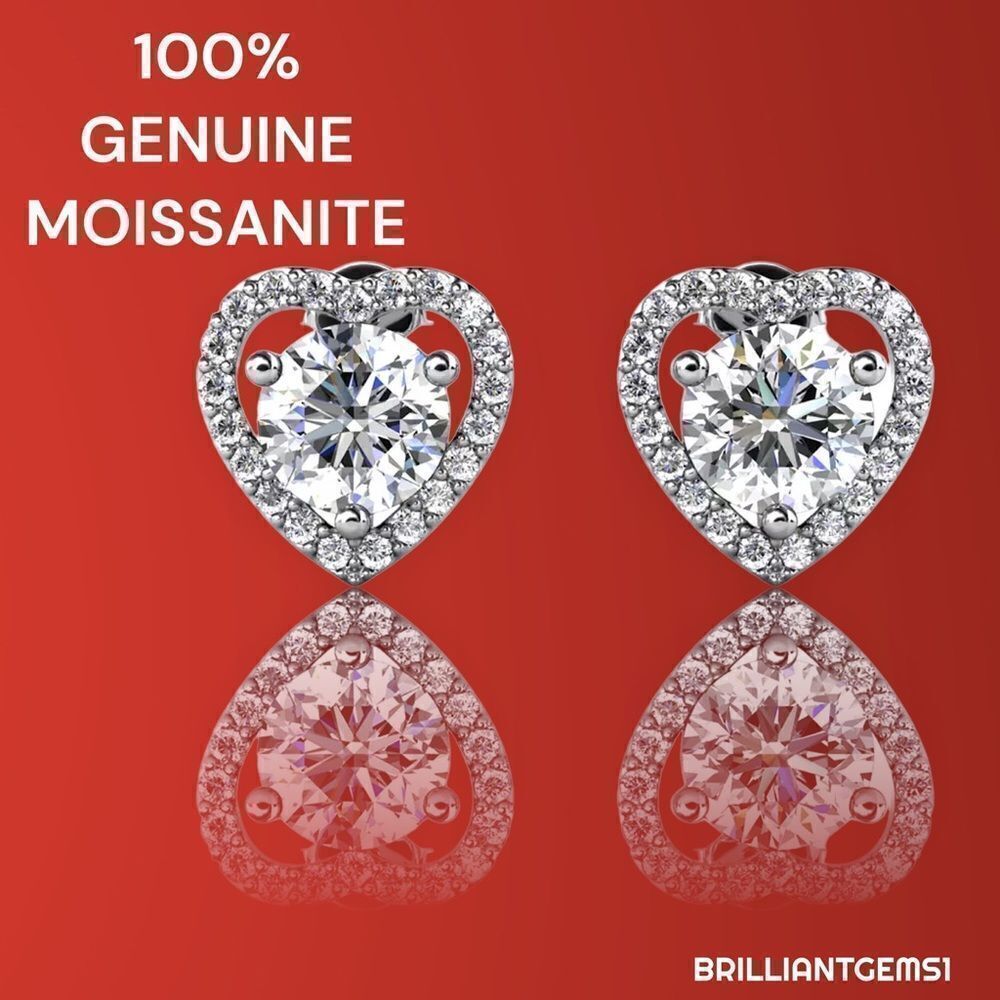 💎203💎 STUNNING DIAMOND MOISSANITE HALO HEART STUD EARRINGS BUNDLE WITH #201